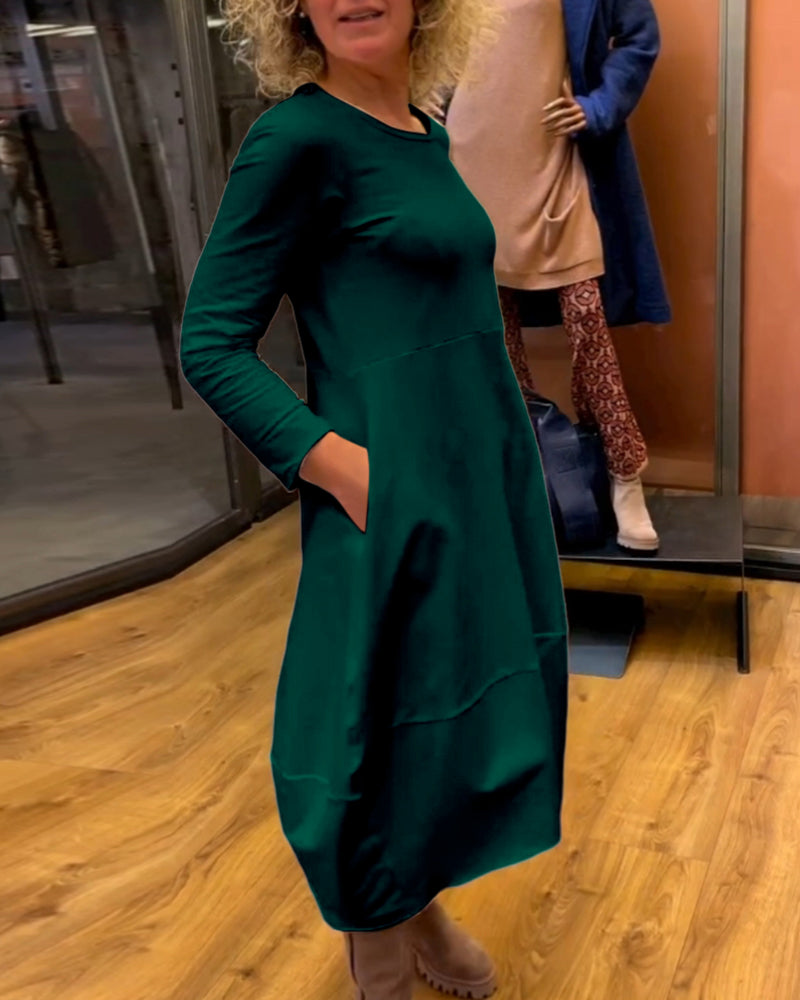 Clara | Jesienna midi sukienka z kieszeniami