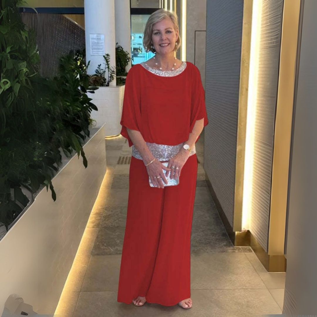 Beáta | Błyszczący dwuczęściowy zestaw na specjalne okazje